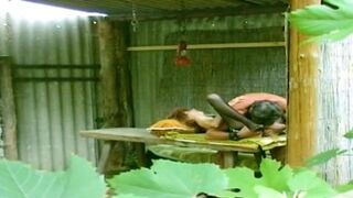 Gagged older women engage in retro German BDSM Femdom play